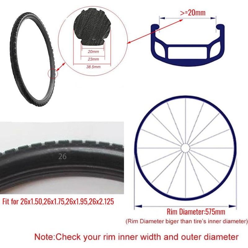 Catazer 26x1.95/26x2.125/26x1.50 1 Pair Bcycle Tire Fixed Inflation Solid Tyre Bicycle Gear Solid for Mountain Bike(2 pcs) - Image 2